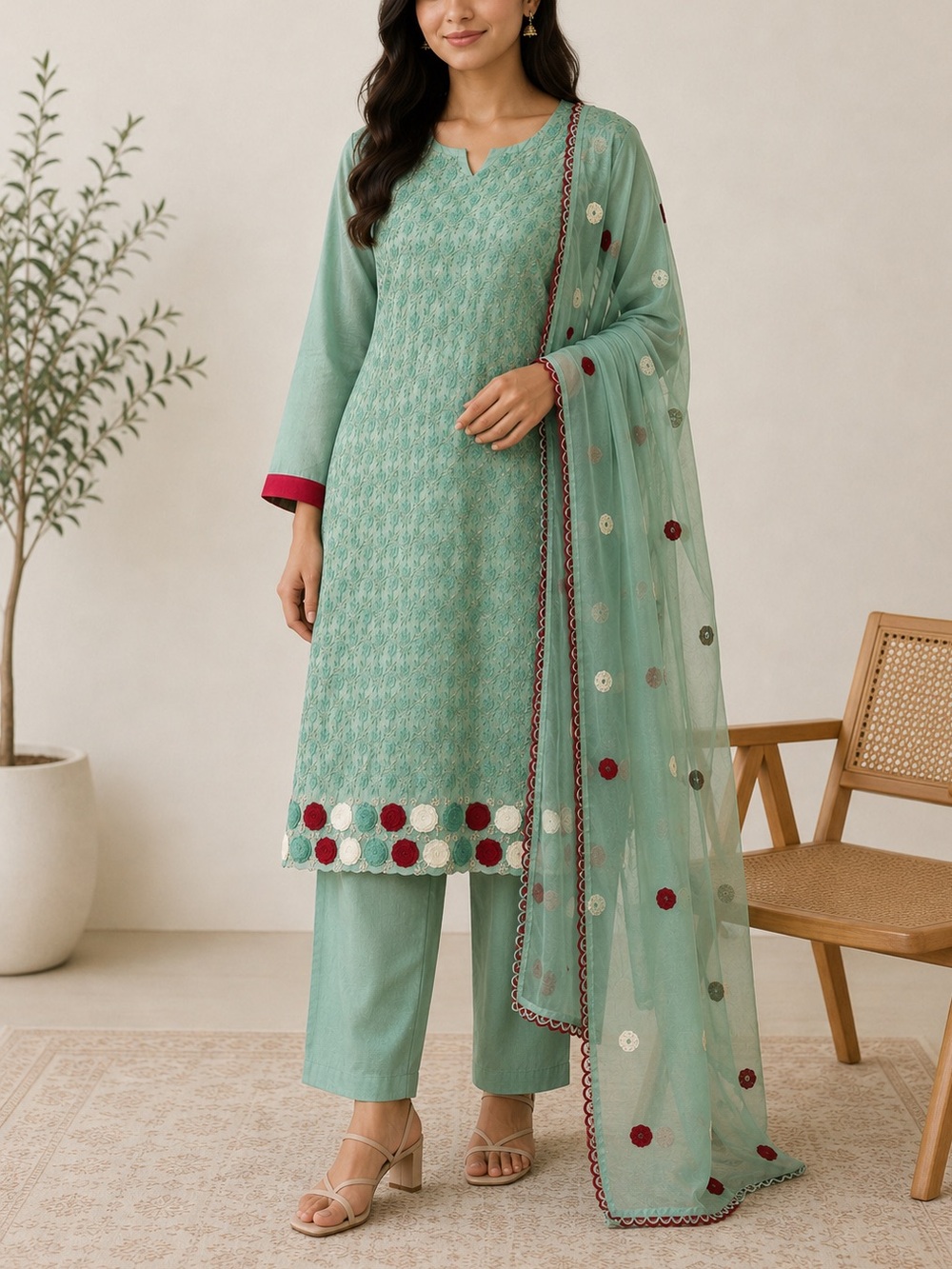 Floral Embroidered Chiffon Shalwar Kameez